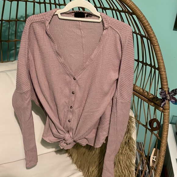 Mauve waffle Henley - Picture 2 of 6